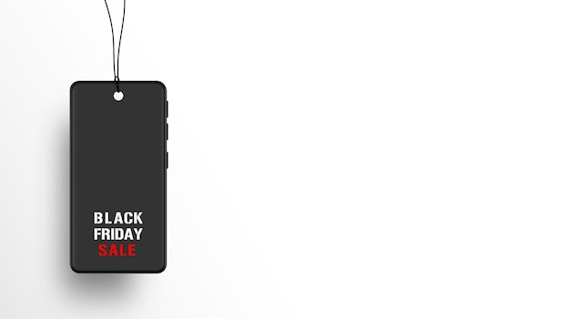 Black Friday sale Mobile phone is a price tag hanging isolated on white background