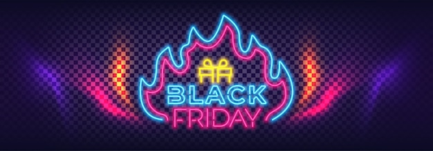 Black Friday Sale Neon Colorful Banner. Modern Text Neon Signs.