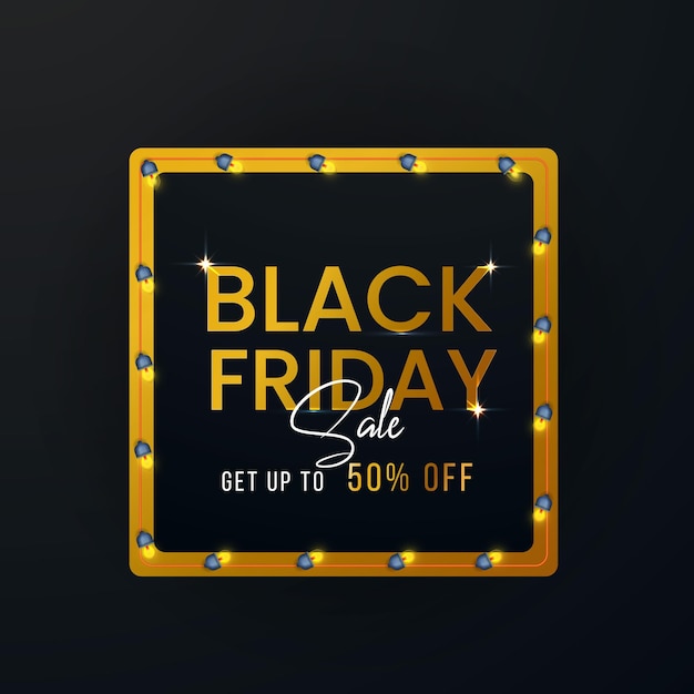 Black Friday sale poster with led string lights and discount promotion