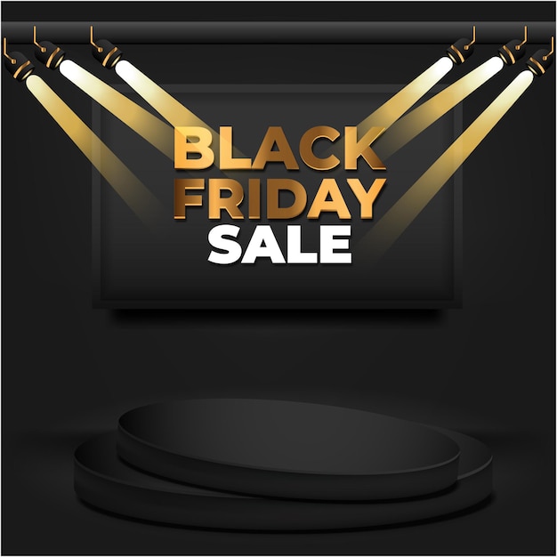 black friday sale. Realistic 3d design black podium with spotlight . for promotional marketing disco