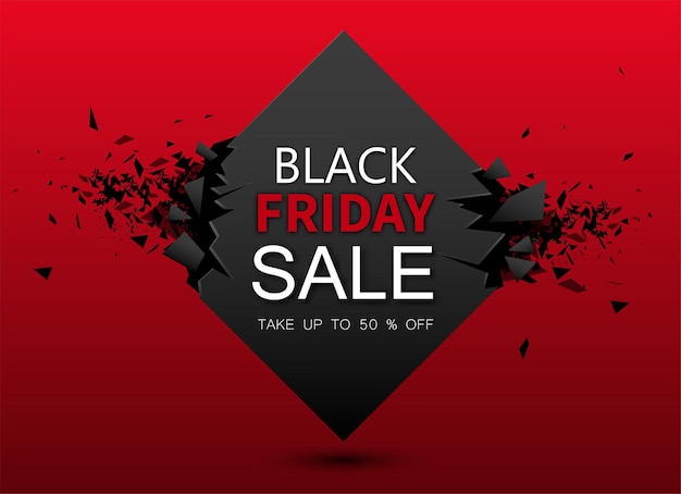 Black friday sale red geometric background Up to 50 percent off