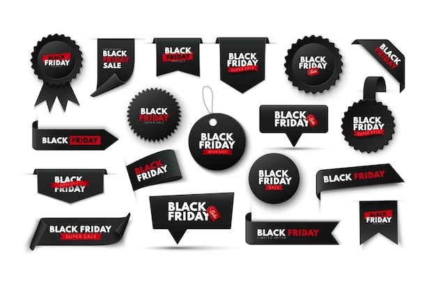 Black friday sale ribbon banners collection isolated vector price tags and labels