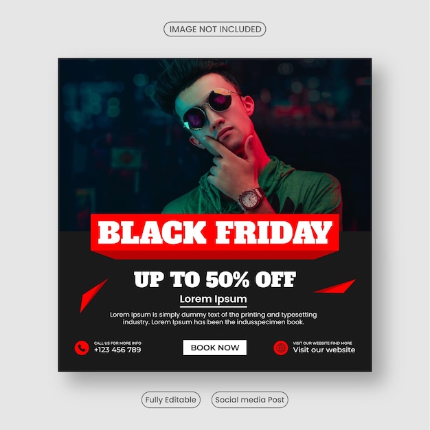 Black Friday sale social media banner template and Instagram post