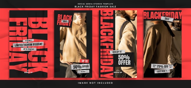 Black friday sale social media stories template for fashion sale, t-shirt, etc