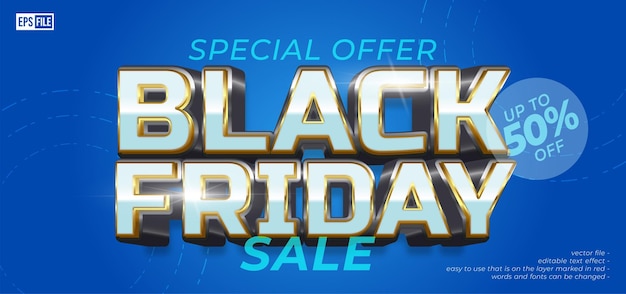 Black friday sale special offer banner with 3D style editable text effect