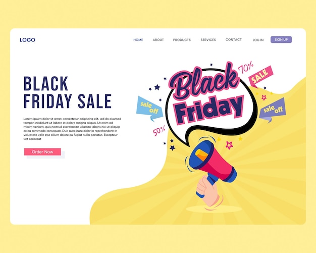 Black Friday sale up to 50 and 70 off price tag landing page for website and mobile website.