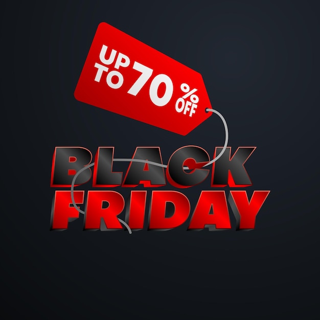 Black friday sale up to 70% off banner with red and black color.business poster design for promotion