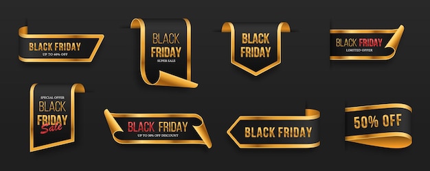 Black Friday set Blackgolden scrolls and banners isolated