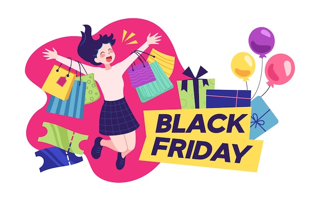 Black Friday Shopping Girl Vector Illustration