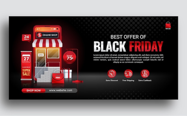 Black friday shopping online offer on website or mobile application