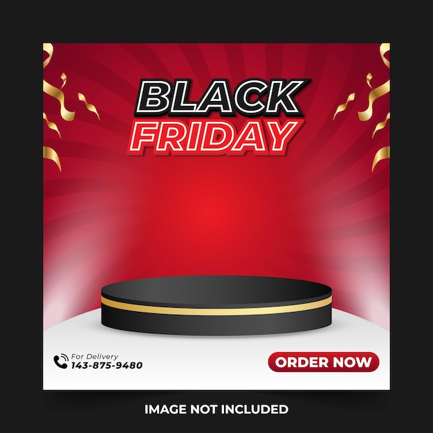 black friday social media post template with black gold podium Merry christmas and happy new year