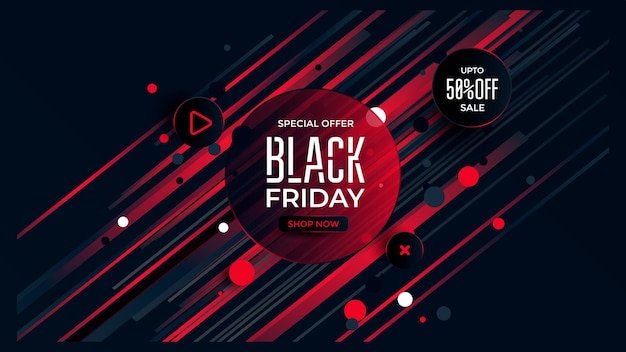 Black Friday special offer with black and red color accent Sale banner for social media