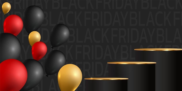 Black Friday Super Sale. Banner, poster on dark background. podium for sale.