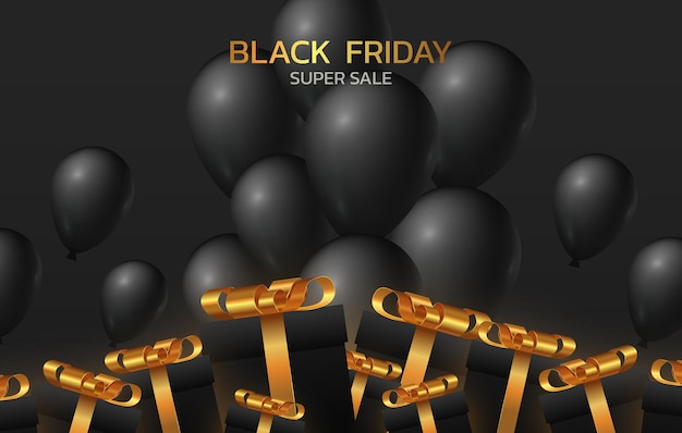 Black Friday Super Sale. Banner, poster on dark background. podium for sale.