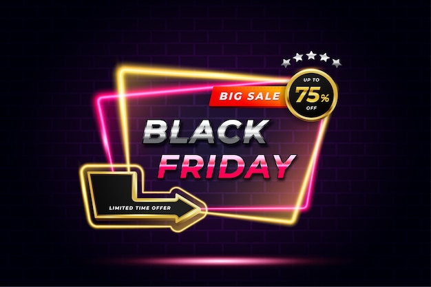 Black friday super sale banner with neon effect