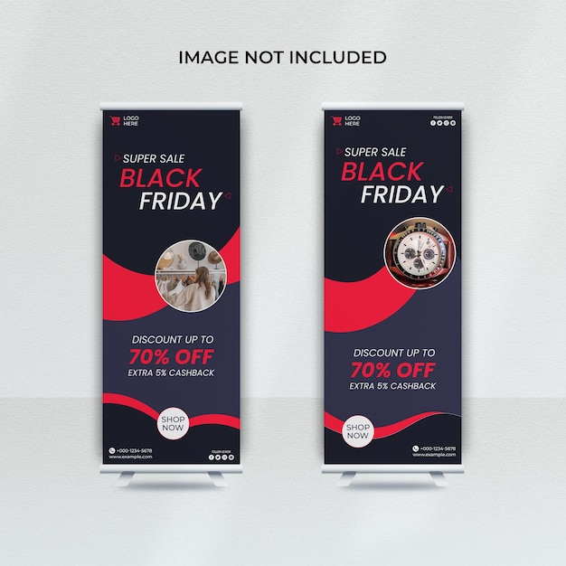 Black friday super sale discount roll up banner template design