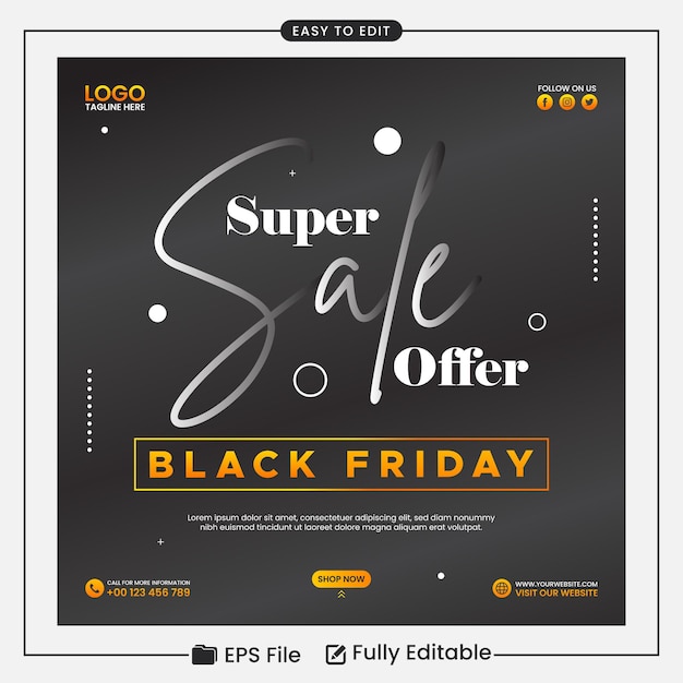 Vector black friday super sale offer social media post template