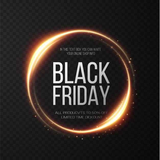 Vector black friday super sale realistic golden luminous round frame discount banner for the holidays