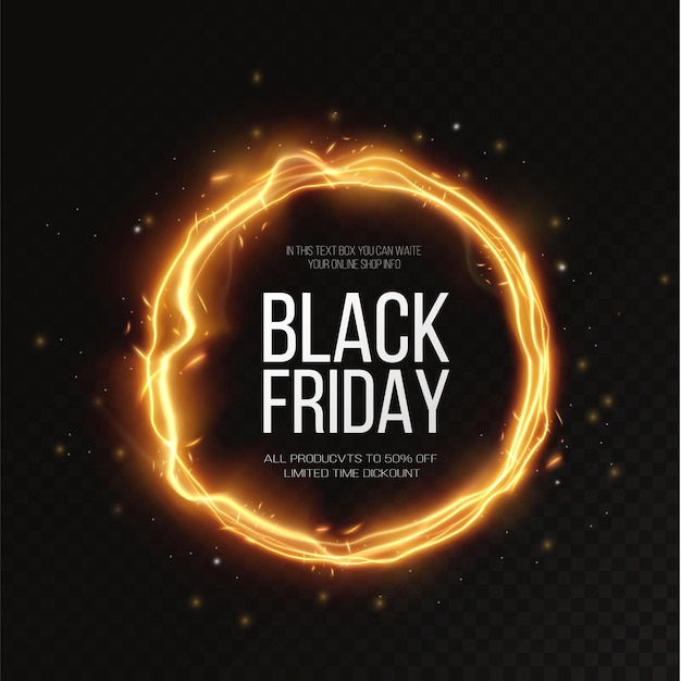 Black Friday Super Sale Realistic golden luminous round frame Discount banner for the holidaysPNG