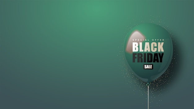 Black friday   with dark green balloon 3d illustration.