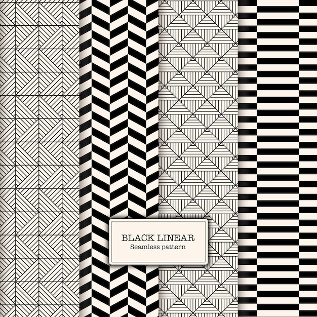 Black geometric linear seamless pattern collection