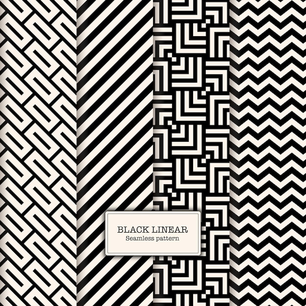 Black geometric linear seamless pattern collection