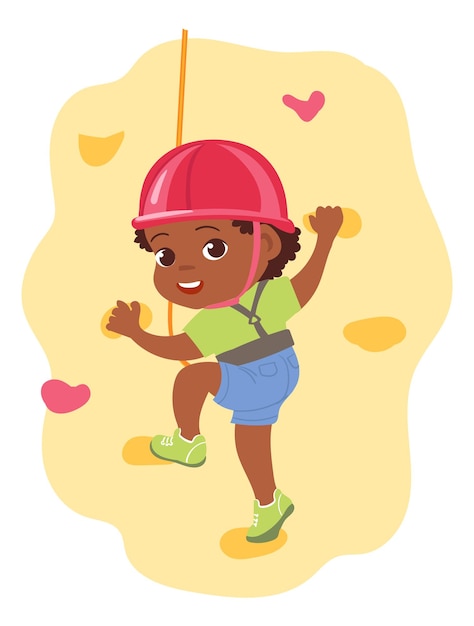 Black girl climbing rock wall Sport kid