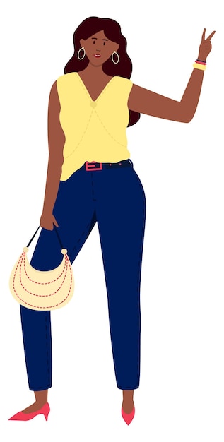 Vector black girl in creative stylish outfit young woman fashion