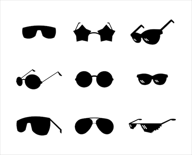 Black Glasses Collection Isolated on White Background