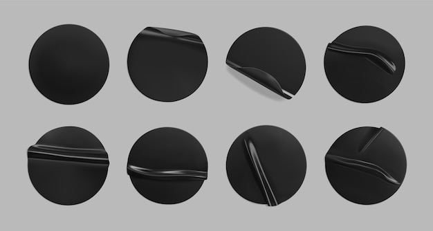 Black glued round crumpled sticker  set.