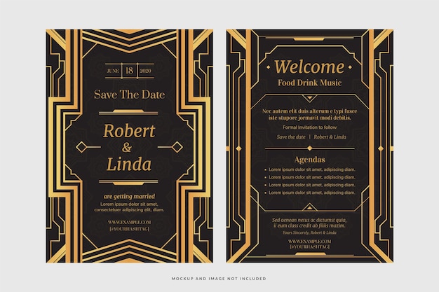 Black Gold Art Deco Flyer Template in Vector