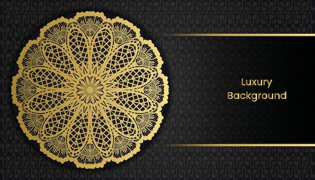 Vector a black and gold background with a gold mandala and text that says luminary.