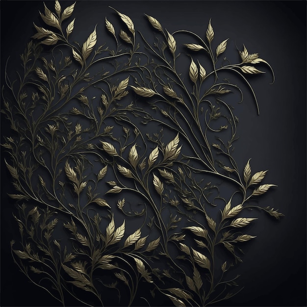 A black and gold background with leaves