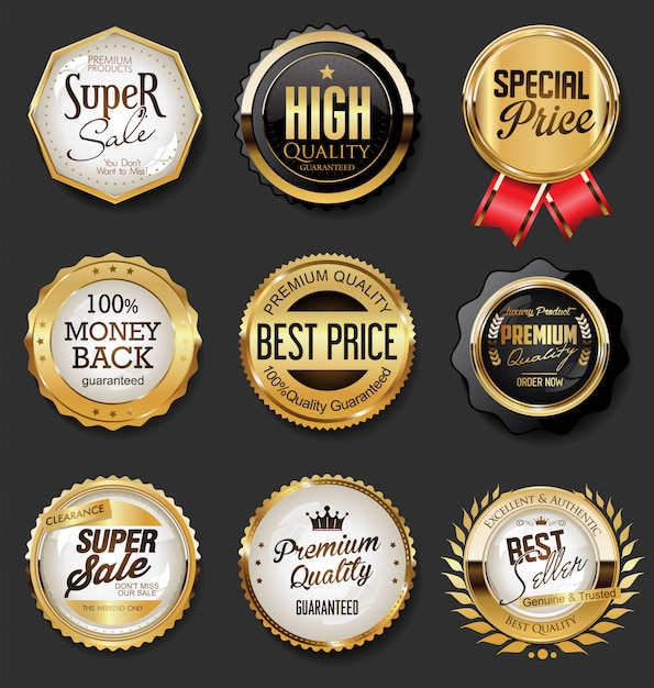 Black and gold badges illustration super sale collection