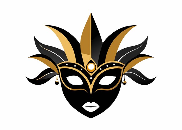 Black and gold Carnival mask flat illustration on white background