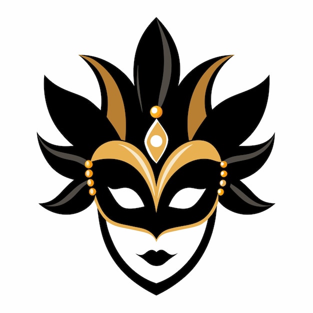 Black and gold Carnival mask flat illustration on white background