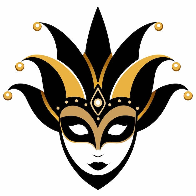 Black and gold Carnival mask flat illustration on white background