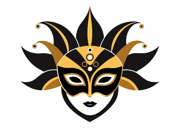 Vector black and gold carnival mask flat illustration on white background