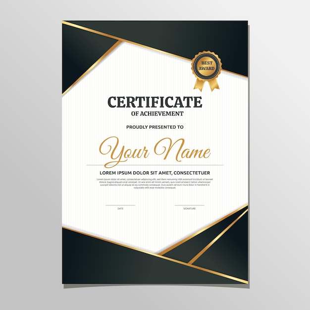 Black Gold Certificate of Achievement Success School Print Template