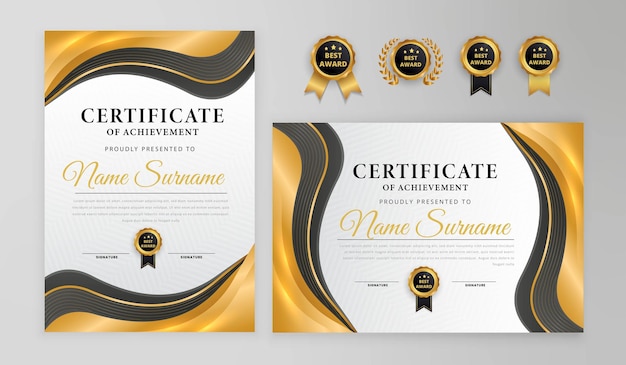 Black and gold certificate border badges template for business achievement and diploma