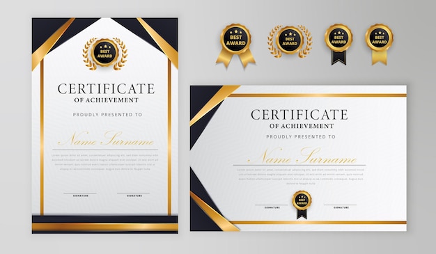 Black and gold certificate with badge and border