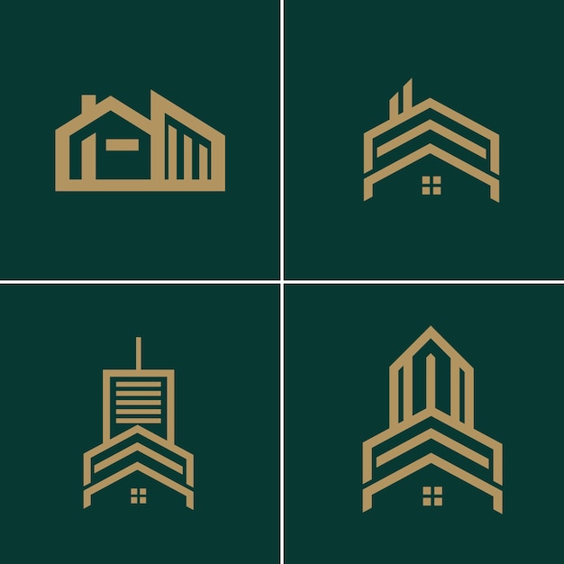 Black and gold color Corporate logo design for real estate with geometric shapes