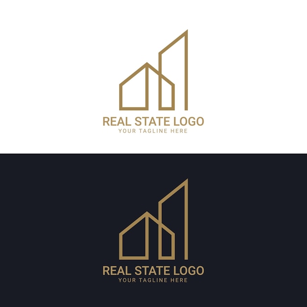 Black and gold color Corporate logo design for real estate with geometric shapes