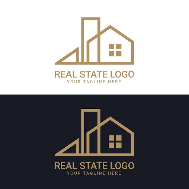 Black and gold color Corporate logo design for real estate with geometric shapes