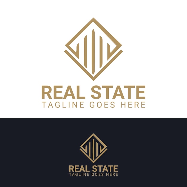 Black and gold color geometric logo design for real estate