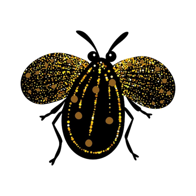 Black and gold glitter bug beetle celestial vector fairy insect golden art illustration