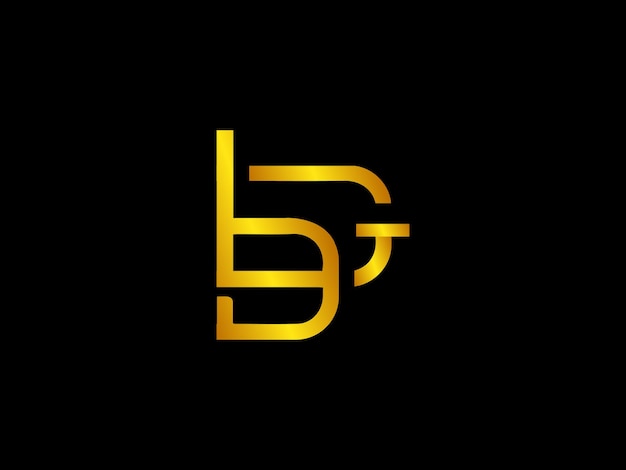 A black and gold logo with bg on a black background