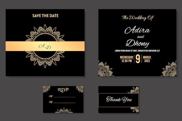 Black Gold Mandala Wedding Invitation Template Design