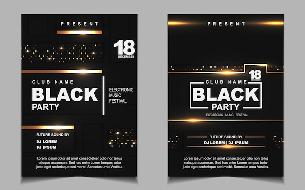 Black and gold night dance party music flyer or poster design