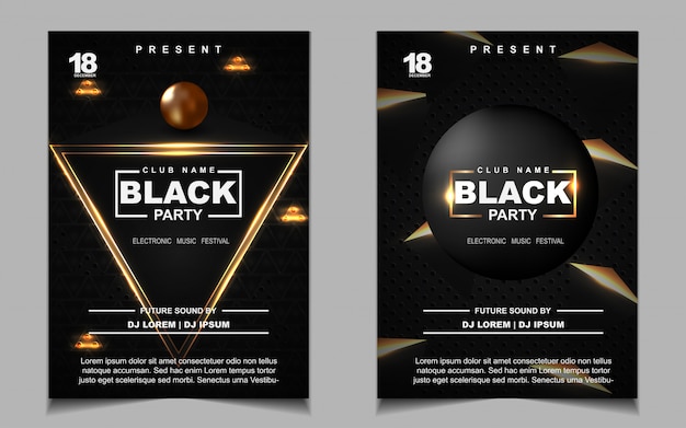 Black and gold night dance party music flyer or poster design